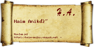 Haim Anikó névjegykártya